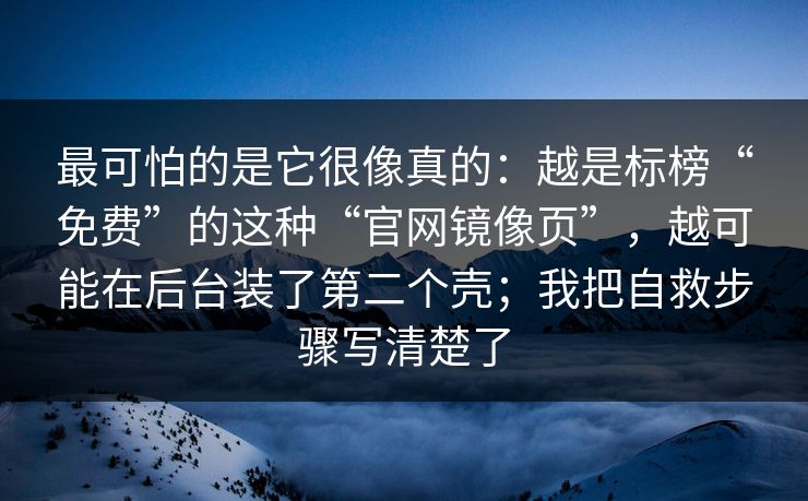 最可怕的是它很像真的：越是标榜“免费”的这种“官网镜像页”，越可能在后台装了第二个壳；我把自救步骤写清楚了