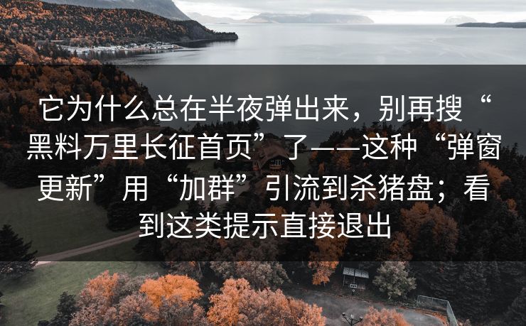 它为什么总在半夜弹出来，别再搜“黑料万里长征首页”了——这种“弹窗更新”用“加群”引流到杀猪盘；看到这类提示直接退出