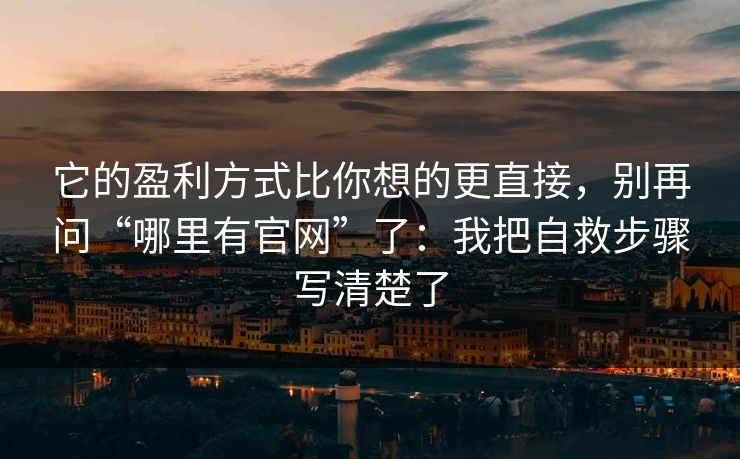 它的盈利方式比你想的更直接，别再问“哪里有官网”了：我把自救步骤写清楚了