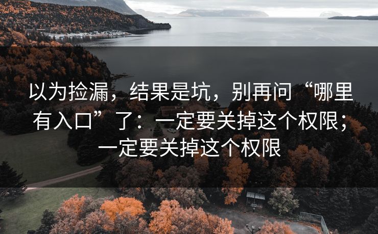 以为捡漏，结果是坑，别再问“哪里有入口”了：一定要关掉这个权限；一定要关掉这个权限