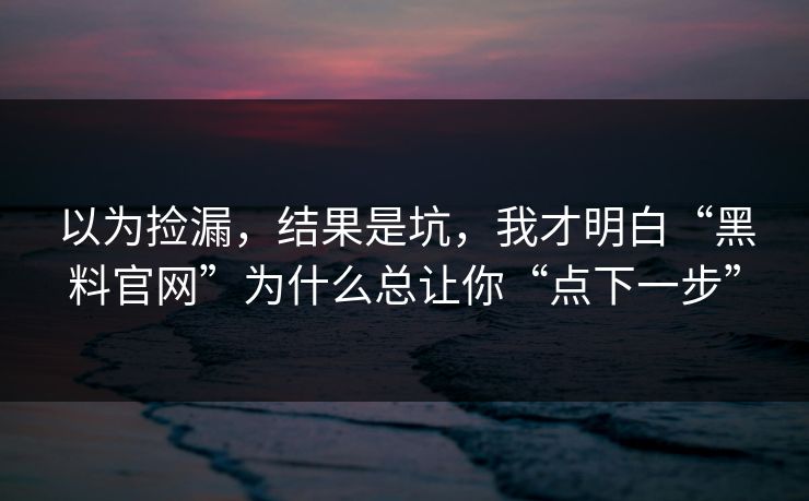 以为捡漏，结果是坑，我才明白“黑料官网”为什么总让你“点下一步”