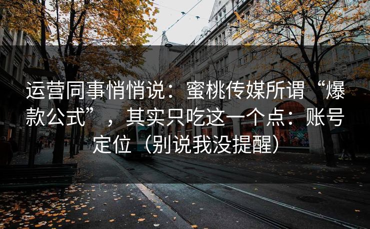 运营同事悄悄说：蜜桃传媒所谓“爆款公式”，其实只吃这一个点：账号定位（别说我没提醒）
