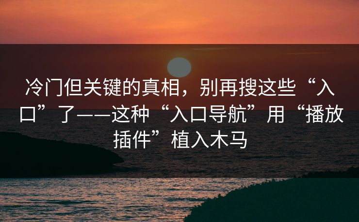 冷门但关键的真相，别再搜这些“入口”了——这种“入口导航”用“播放插件”植入木马